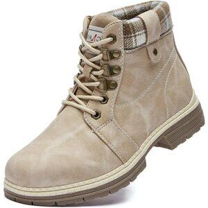 Women's Snow Ankle Boots Waterproof Lightweight Lace up Fur Lined, Beige